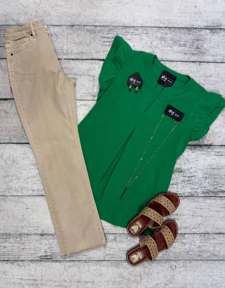 Kelly Green Ruffle Top