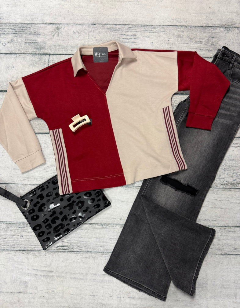 Crimson & Taupe Long Sleeve