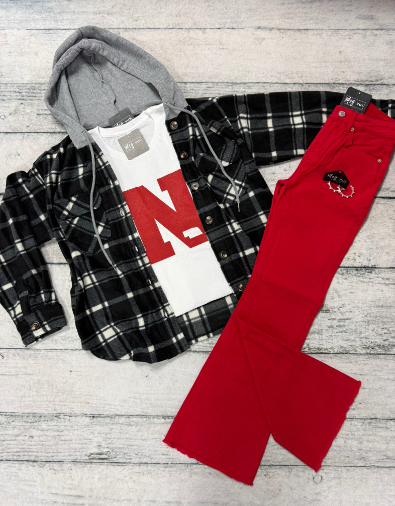 Black Plaid Hooded Shacket