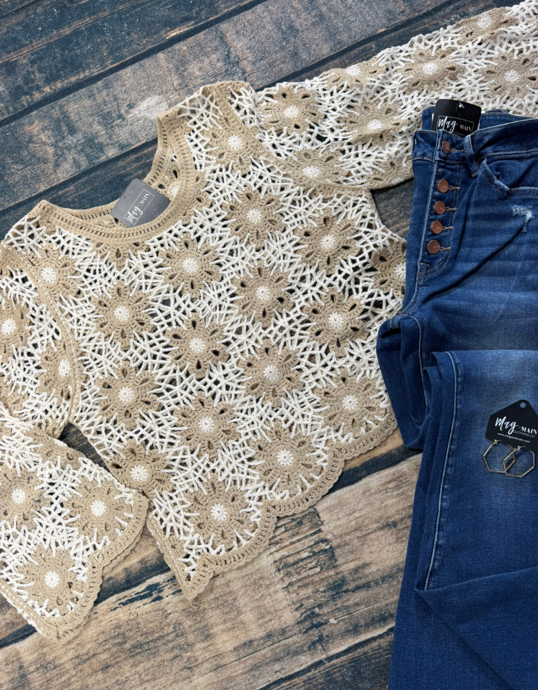 Flower Crochet Knit Top