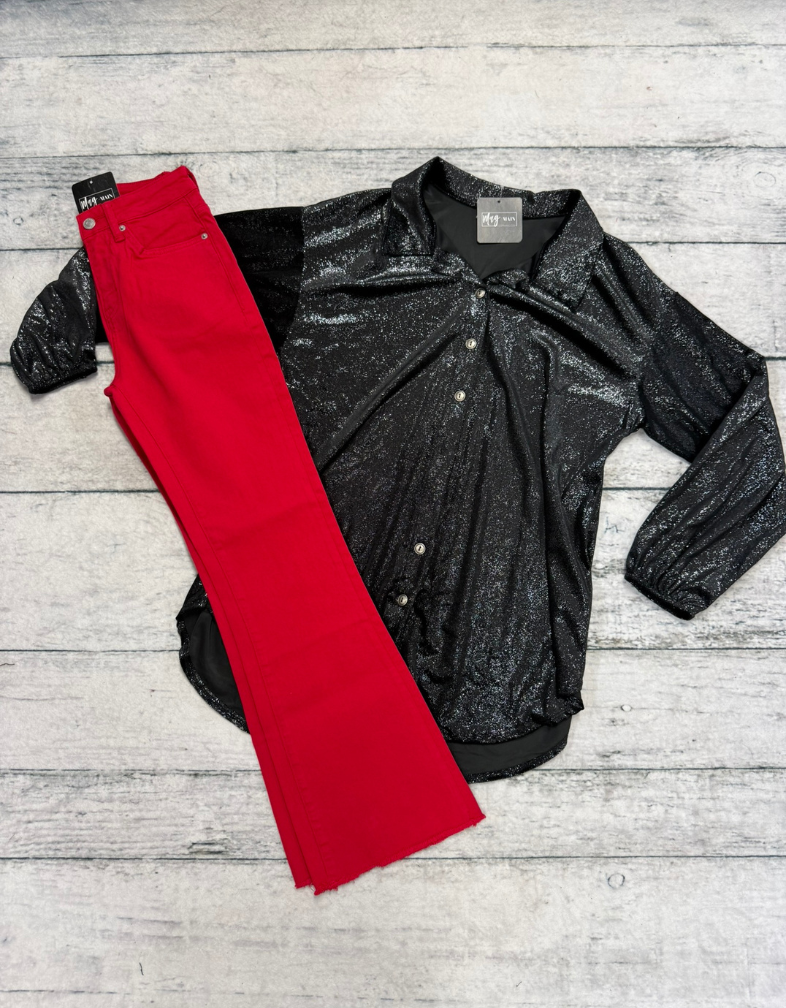 Black Shimmer Velvet Top