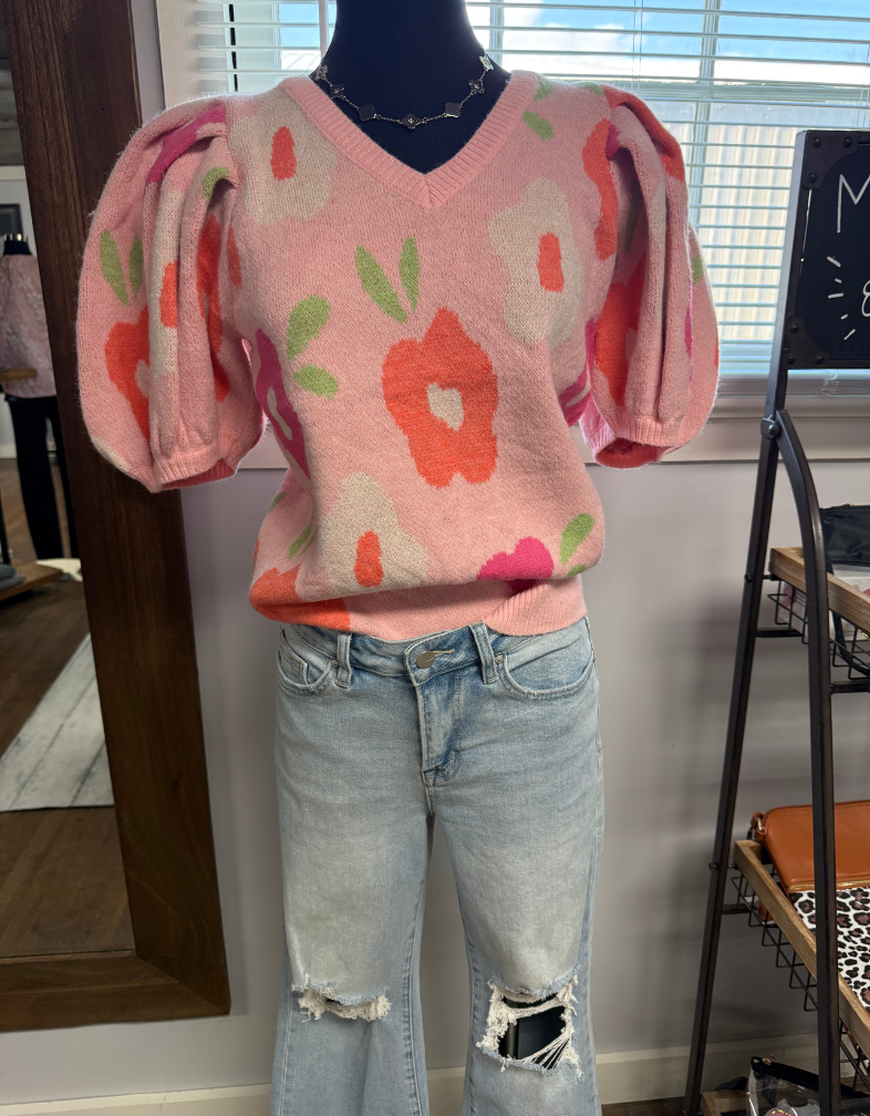 Floral Puff Sleeve Sweater