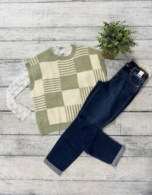 Olive/Ivory Checker Top