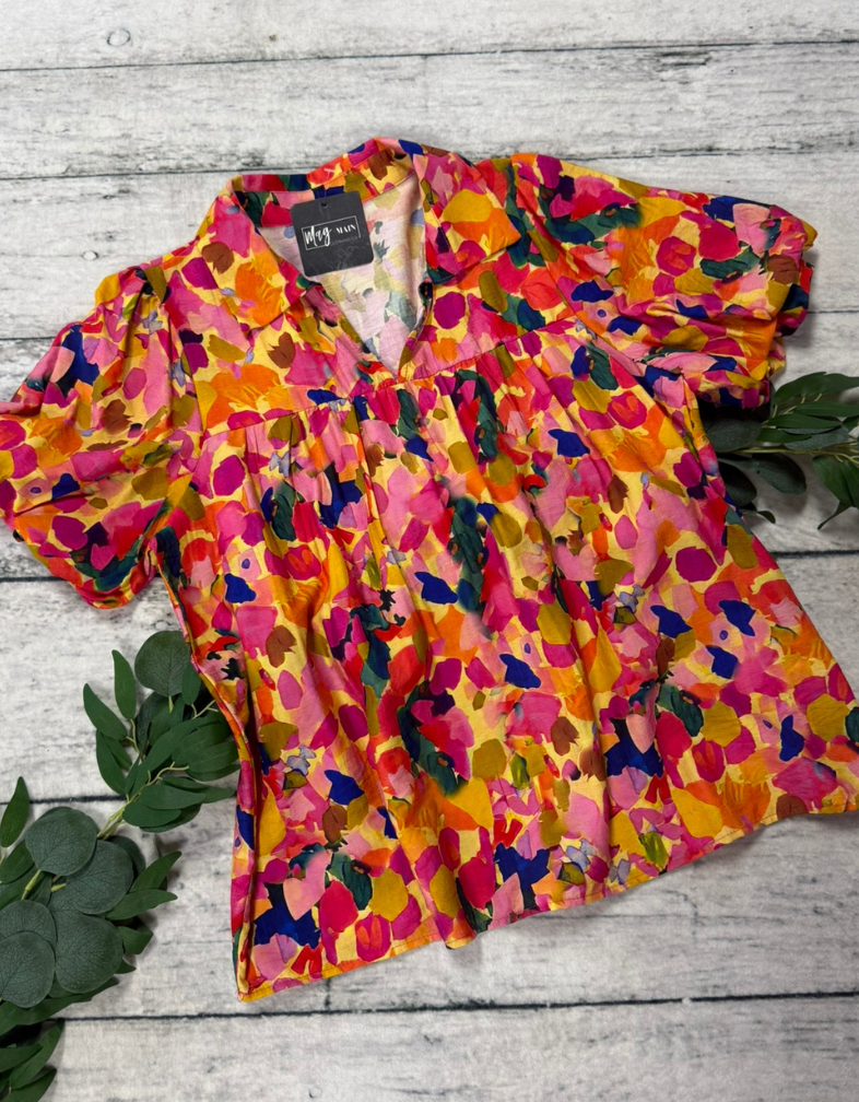 Watercolor Puff Sleeve Top