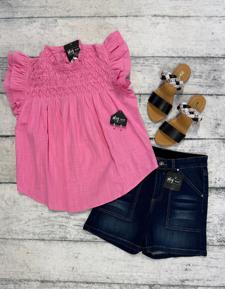Pink High Neck Ruffle Top