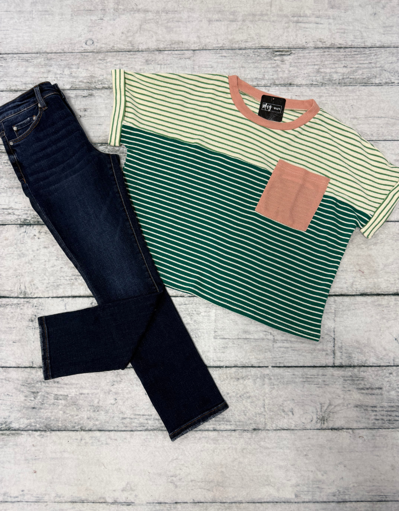 Green Combo Stripes Top