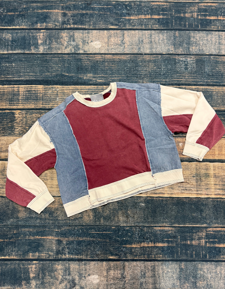 Maroon and Denim Pullover