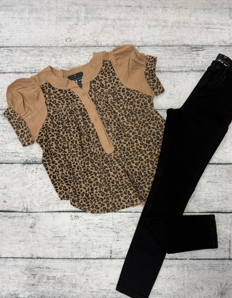 Latte and Leopard Button Top