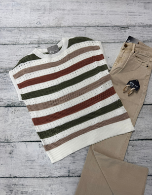 Olive & Terracotta Stripe Top