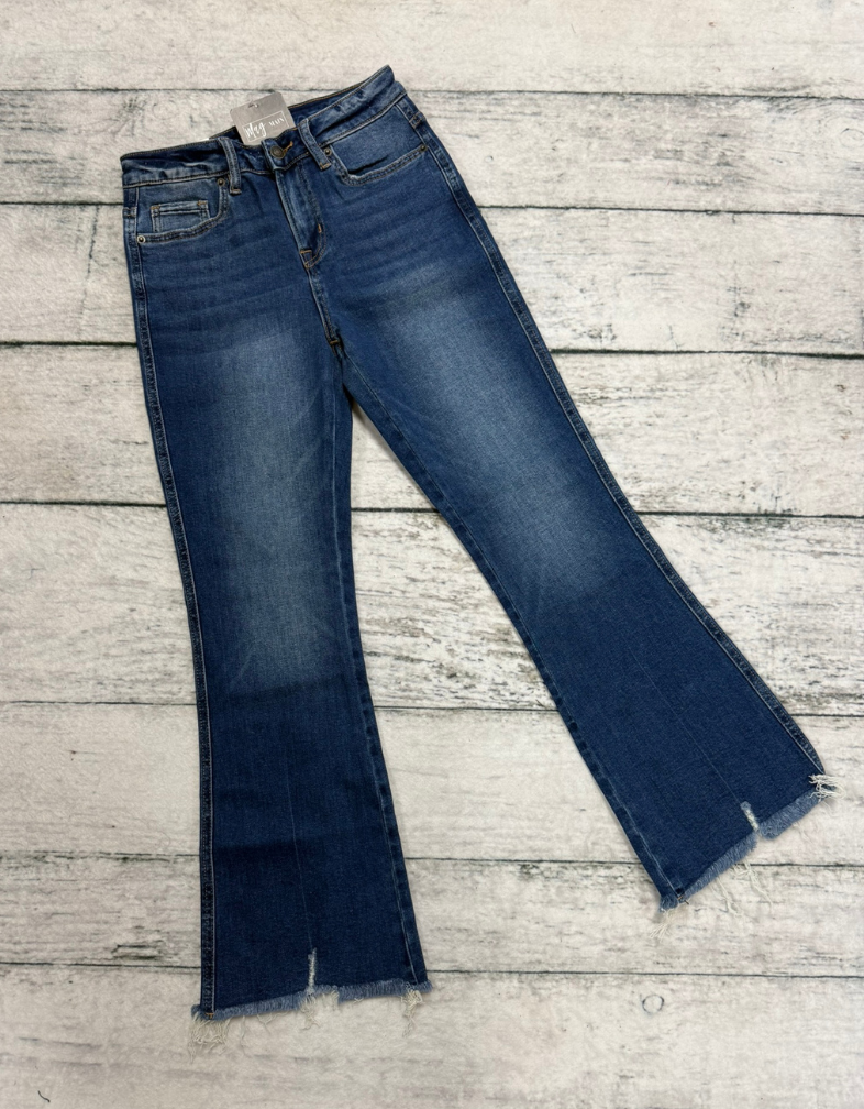 Dark Wash High Rise Crop Flare