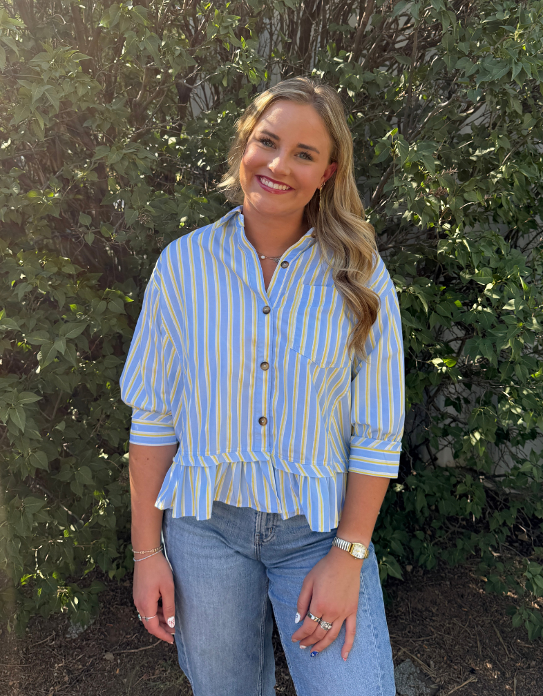 Blue and Yellow Striped Top