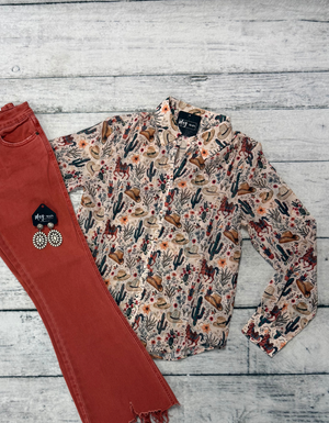 Western Chiffon Button Up Blouse