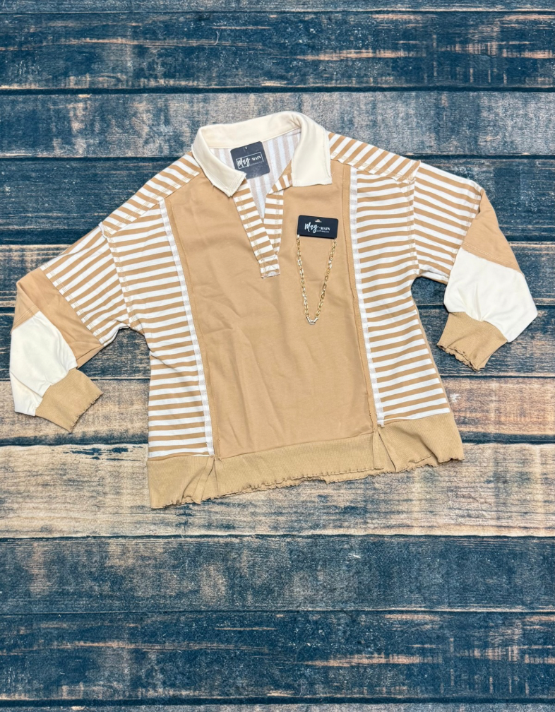 Taupe/Striped Sleeves Pullover